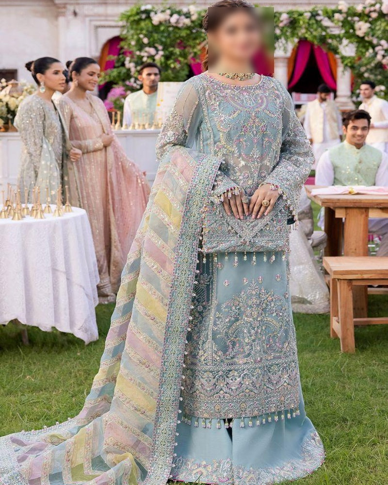 Premium Organza Suit with Satin Silk Trouser – Elegant Adda and Sequin Work