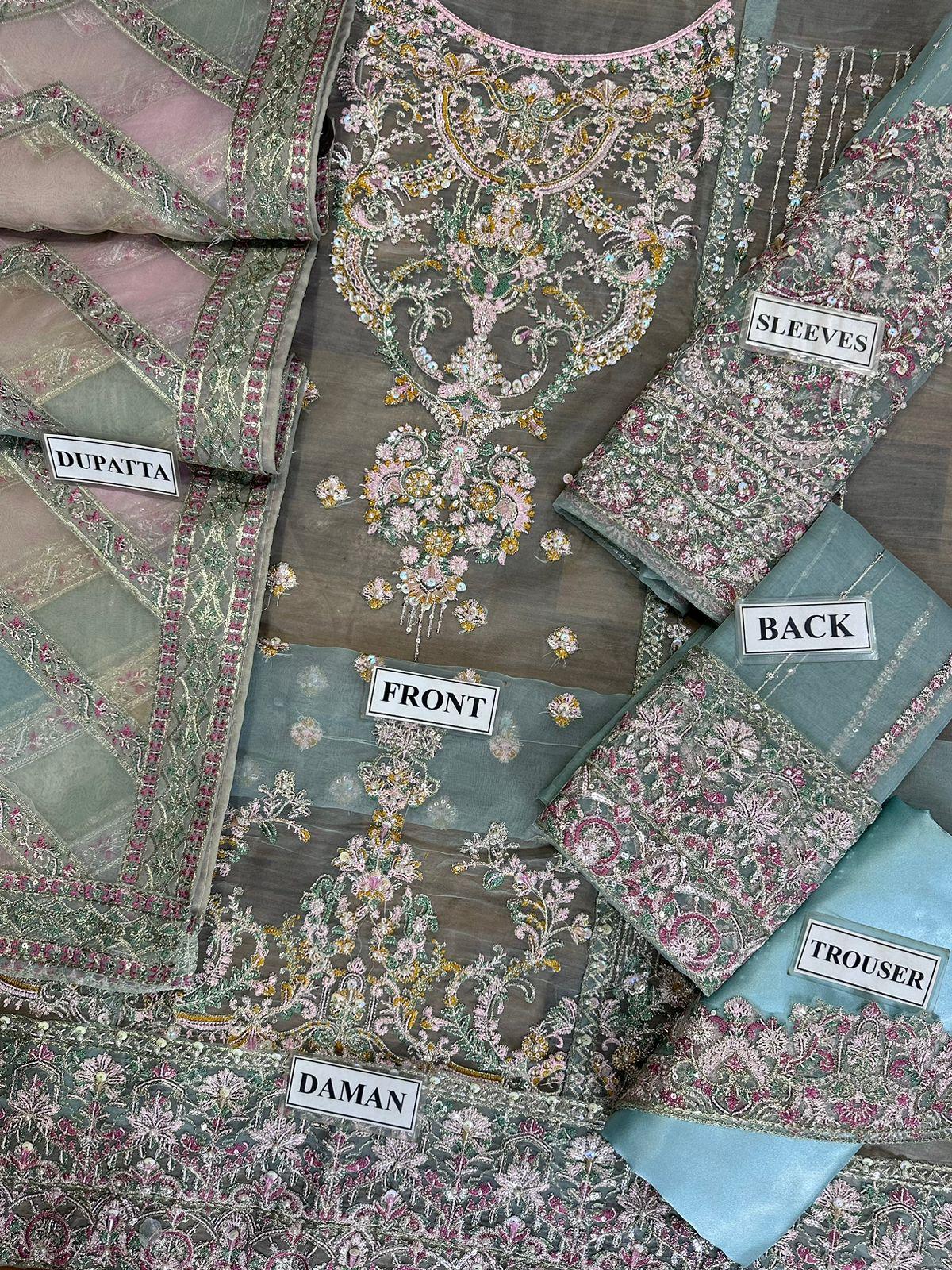 Premium Organza Suit with Satin Silk Trouser – Elegant Adda and Sequin Work