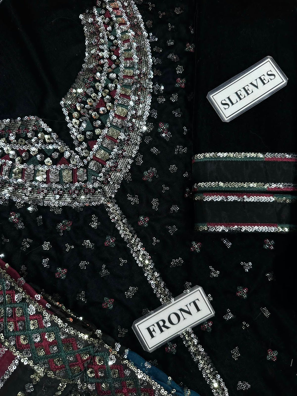 Velvet Luxury Unstitched 3 Piece Suit with Elegant Sequence Work