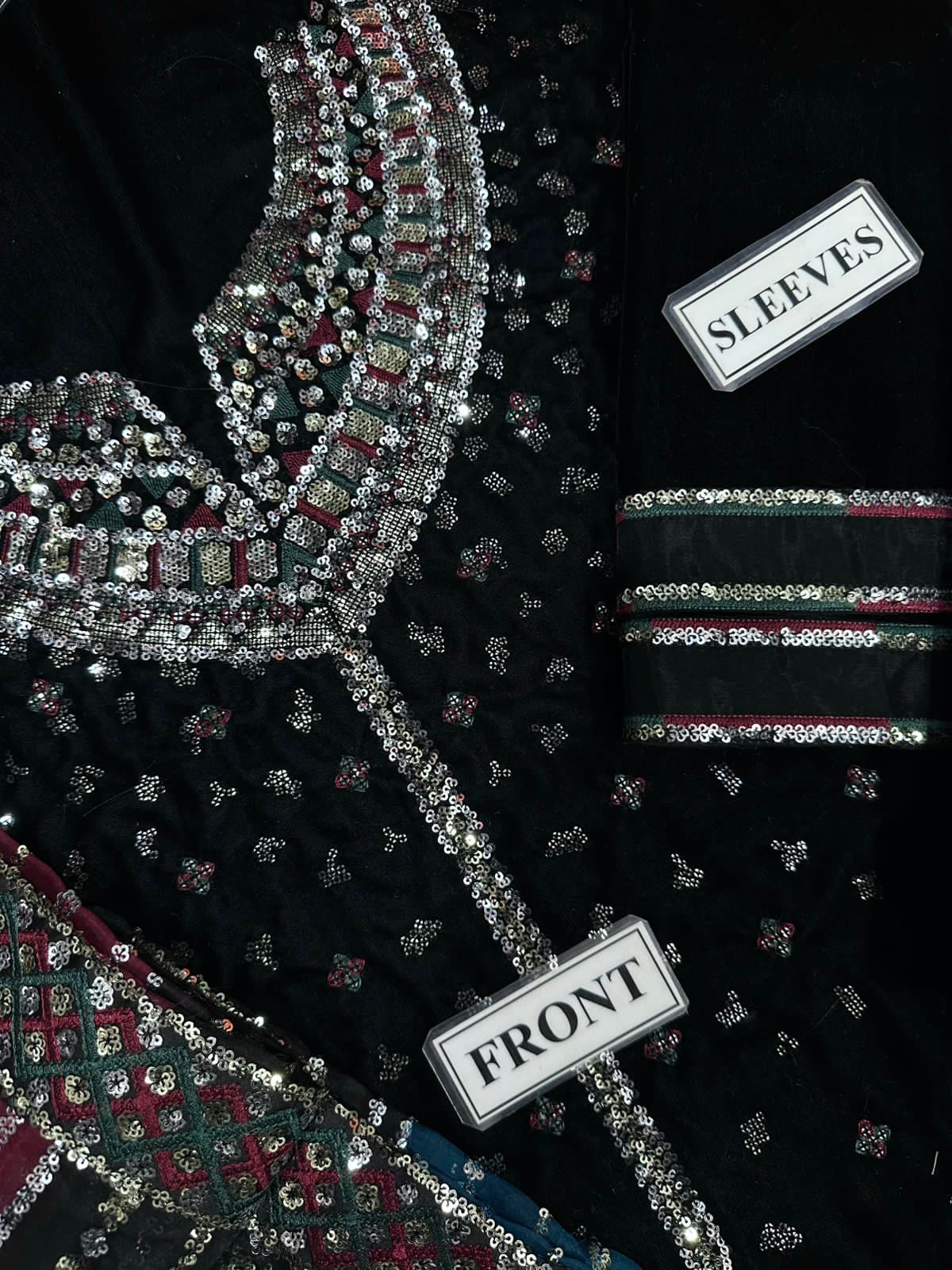 Velvet Luxury Unstitched 3 Piece Suit with Elegant Sequence Work