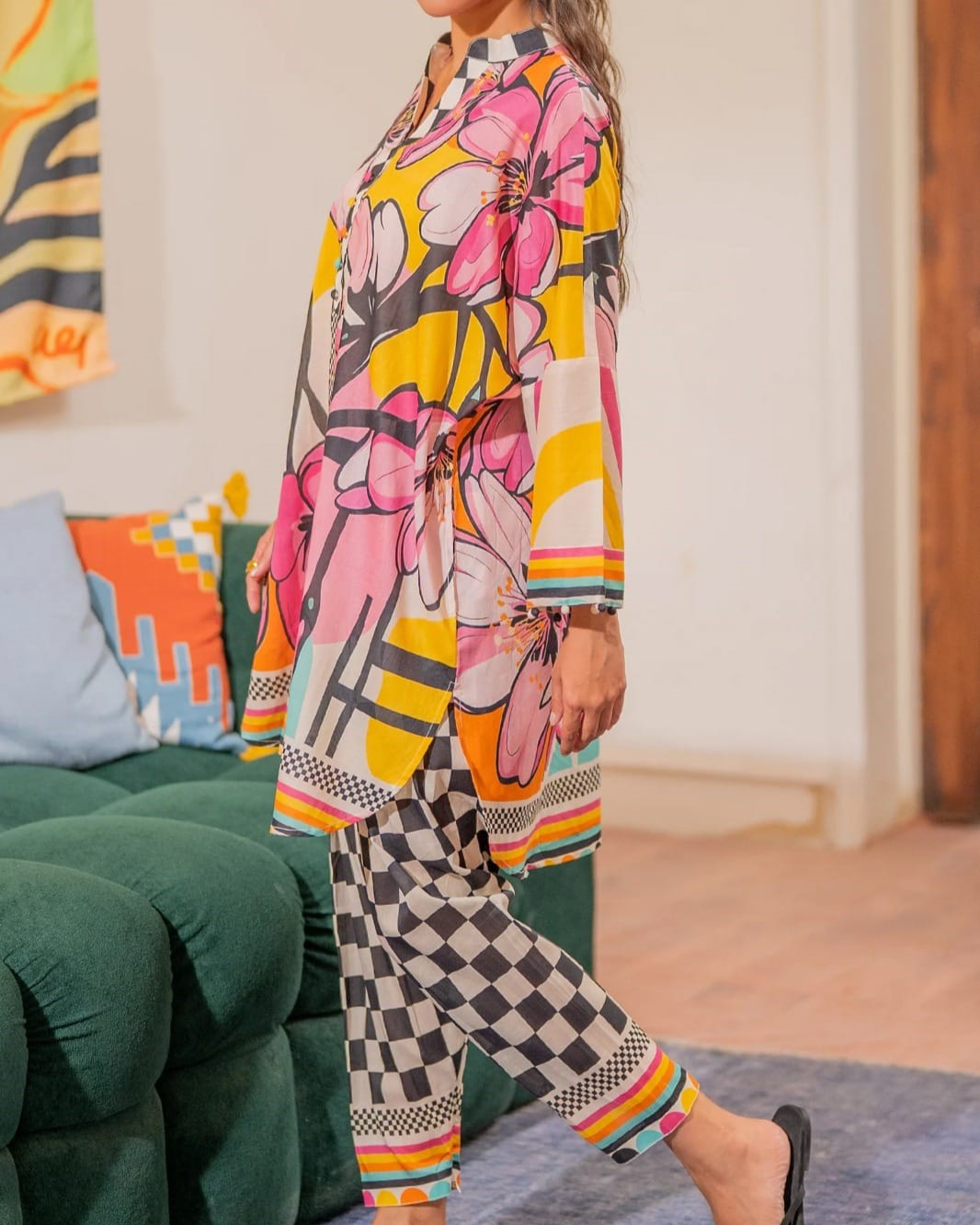 Women’s stitched 2 piece printed shirt and trouser, premium grip fabric summer wear outfit for ladies in Pakistan.