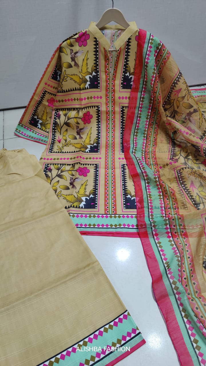 Mid Summer Cotton Lawn 3 Piece Outfit – Digital Print Collection
