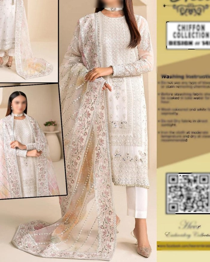 Luxury chiffon embroidered suit Pakistan, organza dupatta with sequins border, wedding chiffon party wear dress 2025, Pakistani midsummer embroidered outfit, bridal chiffon suit with adda work