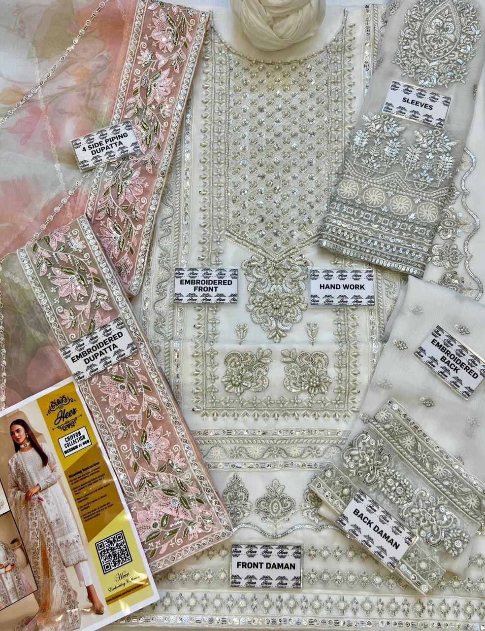 Luxury chiffon embroidered suit Pakistan, organza dupatta with sequins border, wedding chiffon party wear dress 2025, Pakistani midsummer embroidered outfit, bridal chiffon suit with adda work