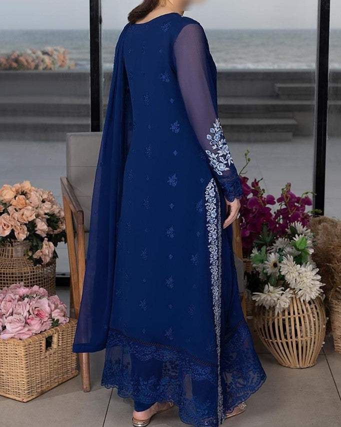 Luxury Chiffon Embroidered Suit with Malai Trouser