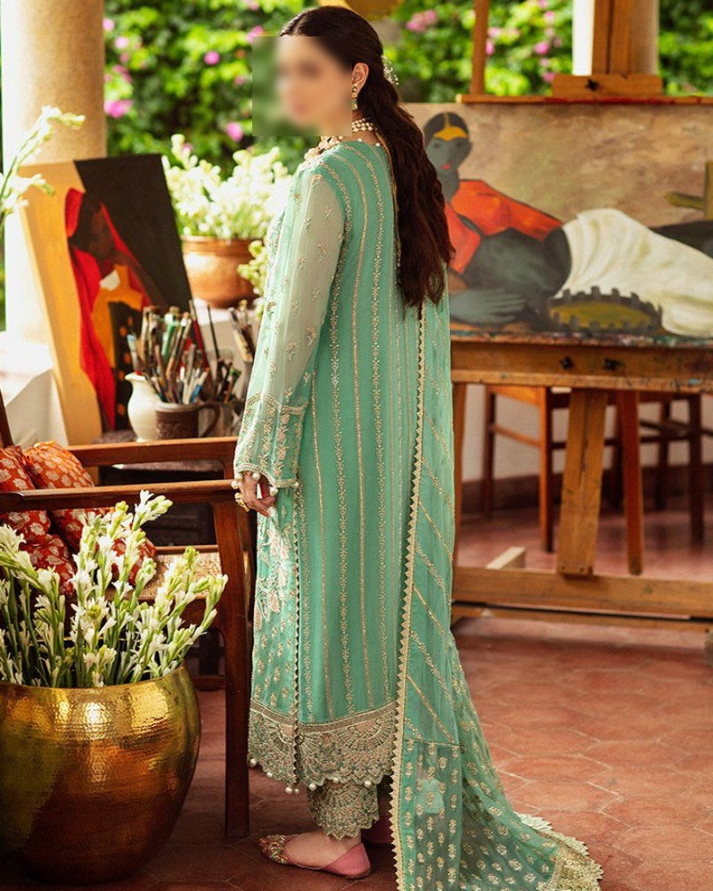 Luxury chiffon wedding suit with heavy embroidered sequin work front and tassels