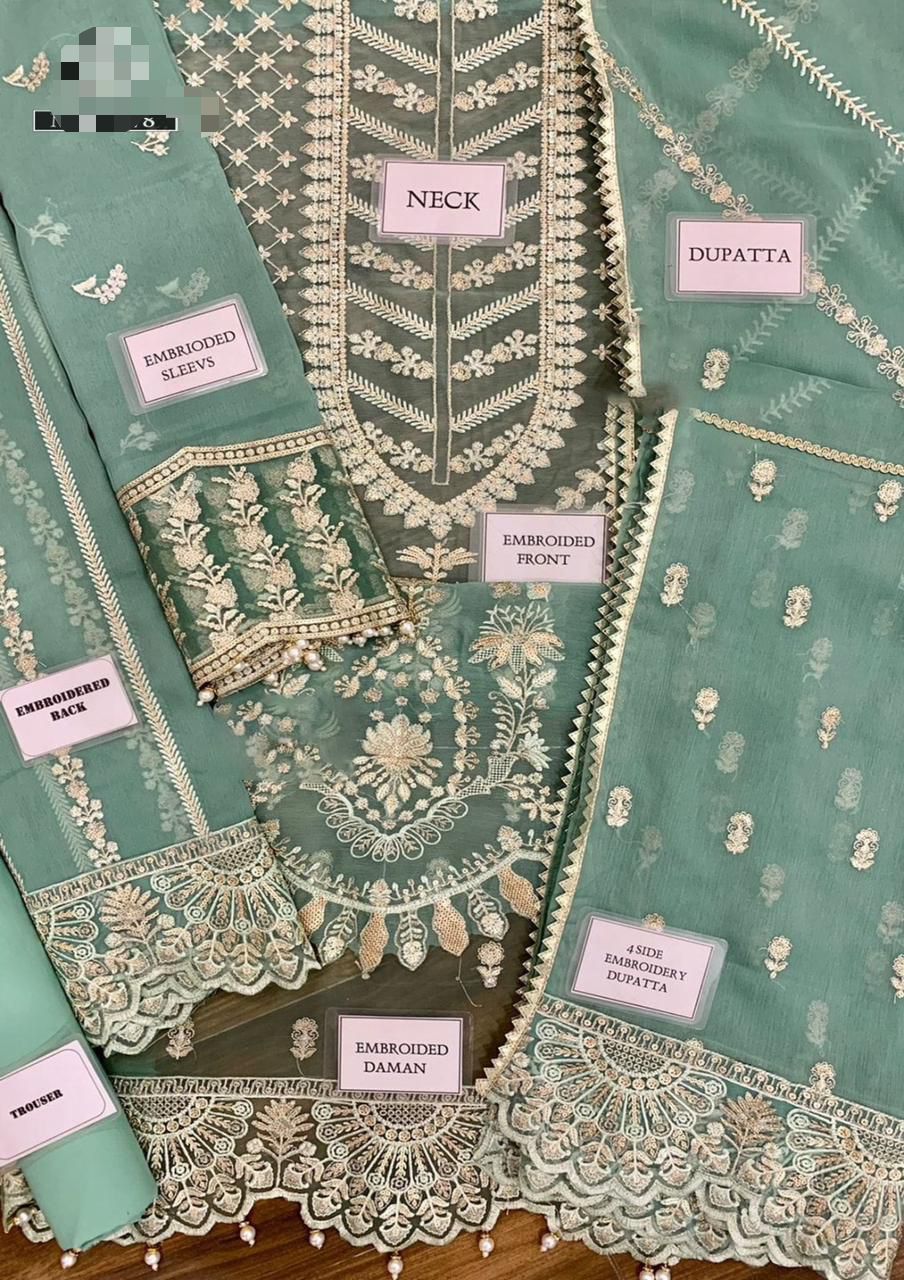 Luxury chiffon wedding suit with heavy embroidered sequin work front and tassels