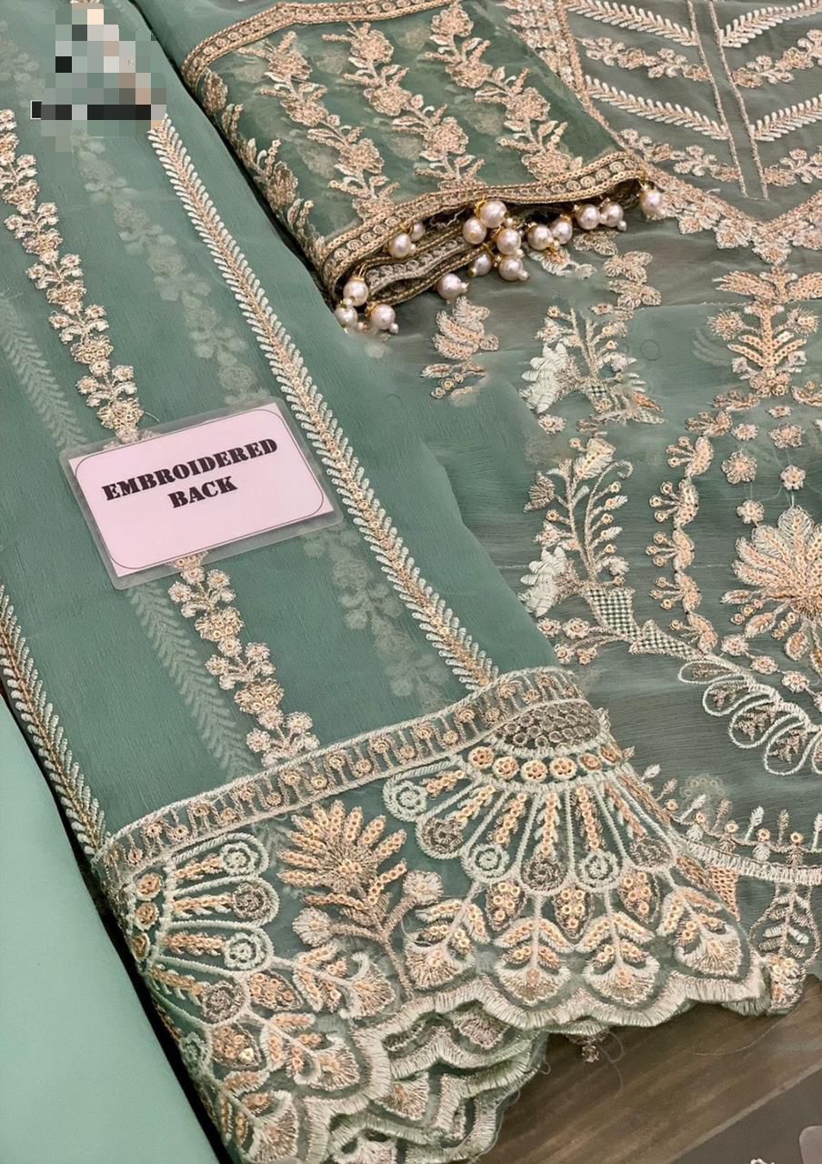 Luxury Chiffon Wedding Suit with Heavy Embroidery & Fancy Tassels