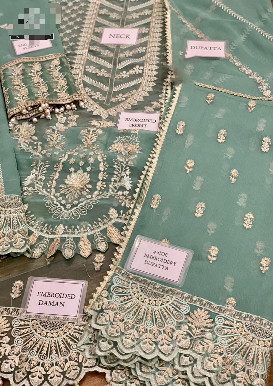 Luxury Chiffon Wedding Suit with Heavy Embroidery & Fancy Tassels