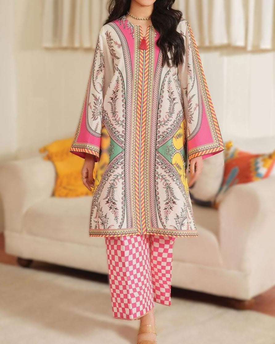 Stitched 2 piece printed suit Pakistan, premium grip fabric dress, stitched printed shirt and trouser set, casual wear ladies outfit 2025, daily wear stitched 2 piece dress