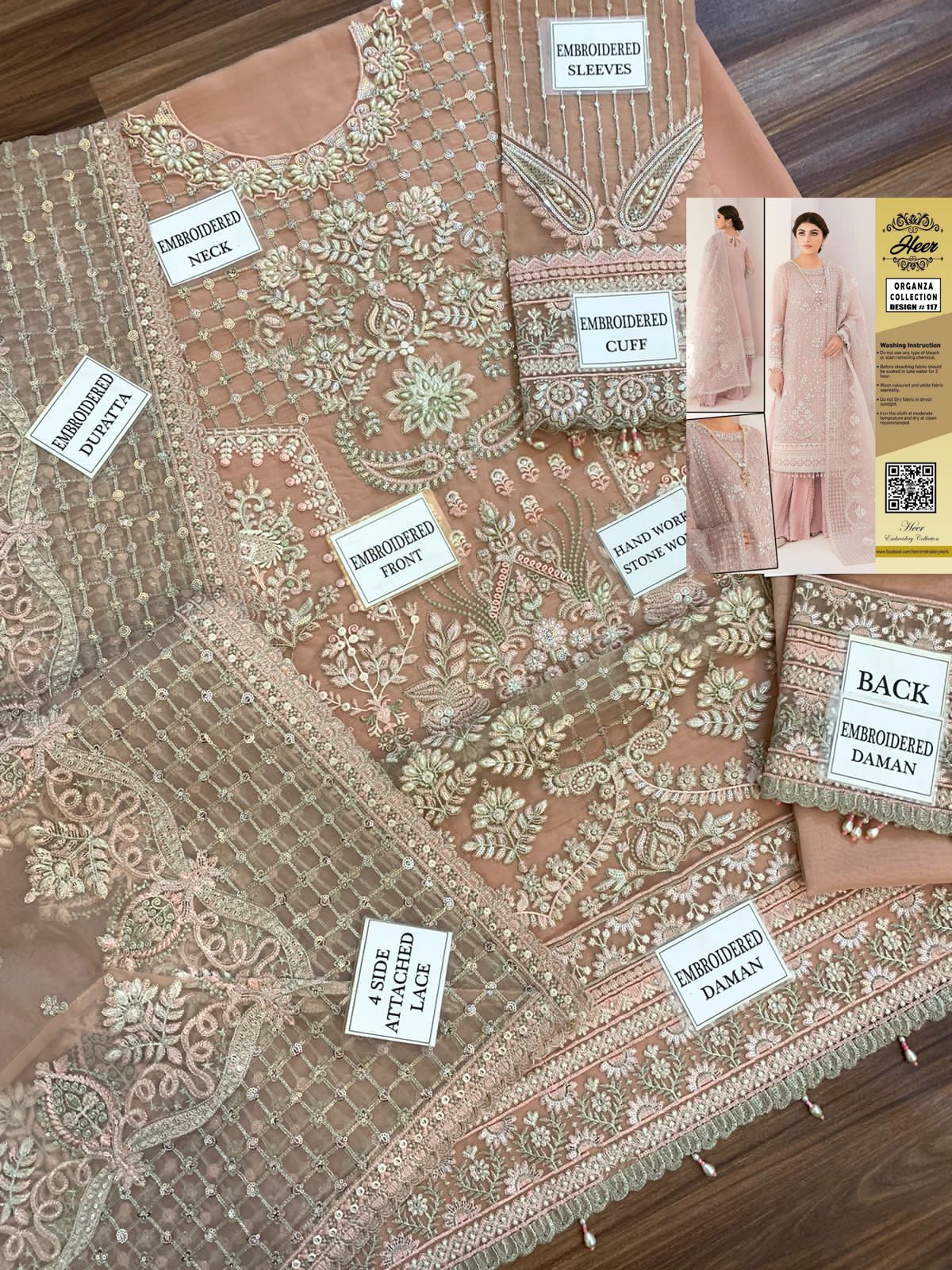 Luxury Organza Bridal Suit with Silk Trouser & Embroidered Dupatta
