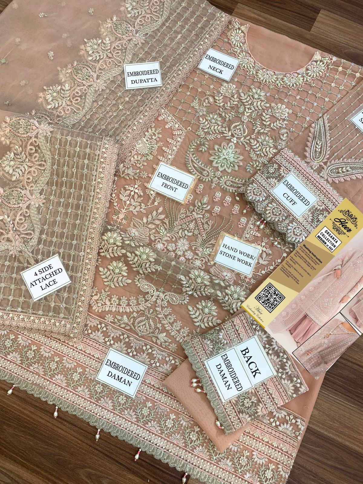 Luxury Organza Bridal Suit with Silk Trouser & Embroidered Dupatta