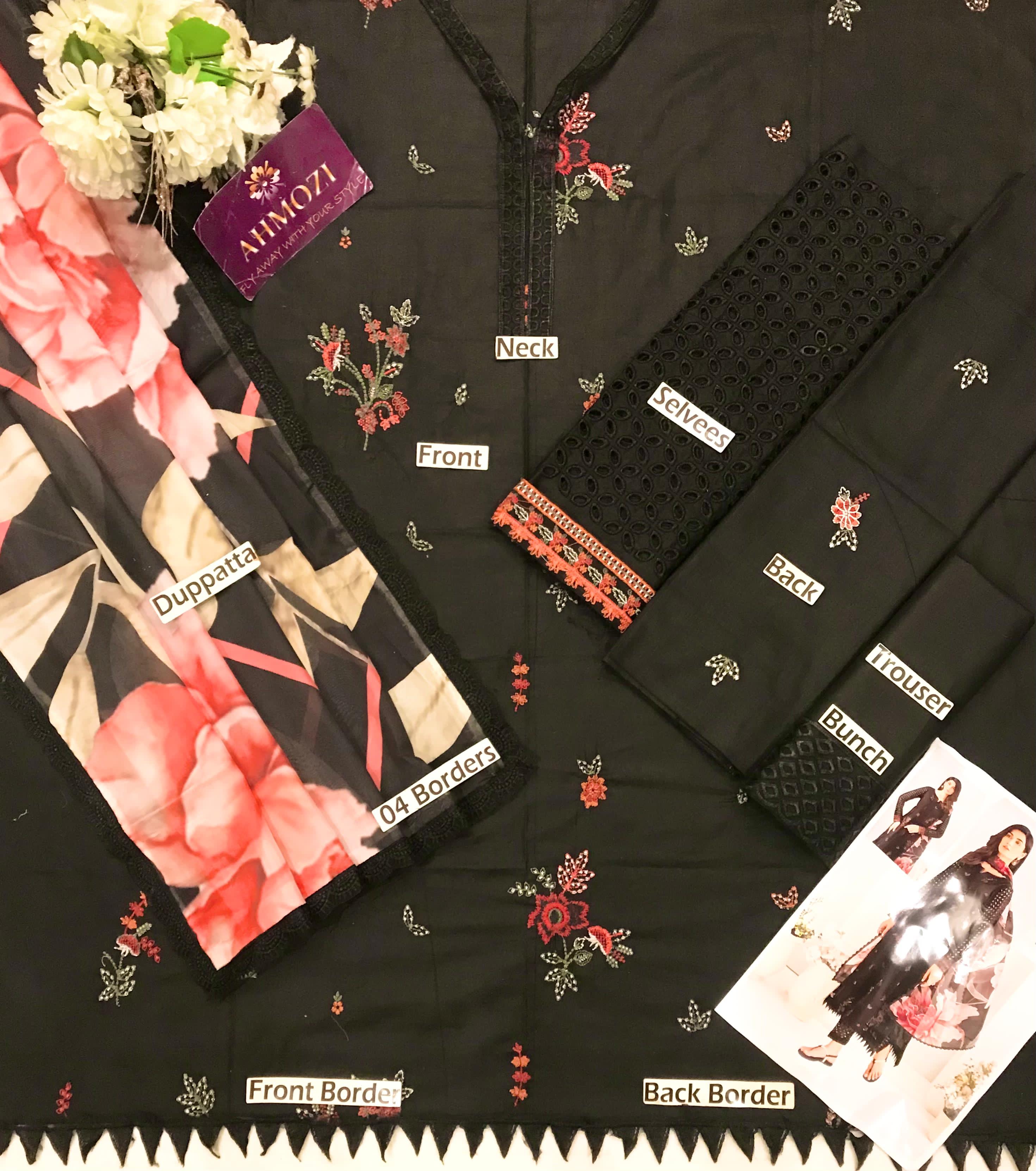Embroidered Lawn Suit Front with Cut Work Border – Buyfromdanish.com