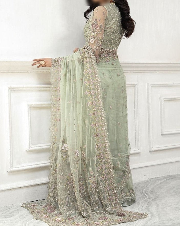 Luxury Net Embroidered Saree with Satin Silk Trouser – Design #MD-682