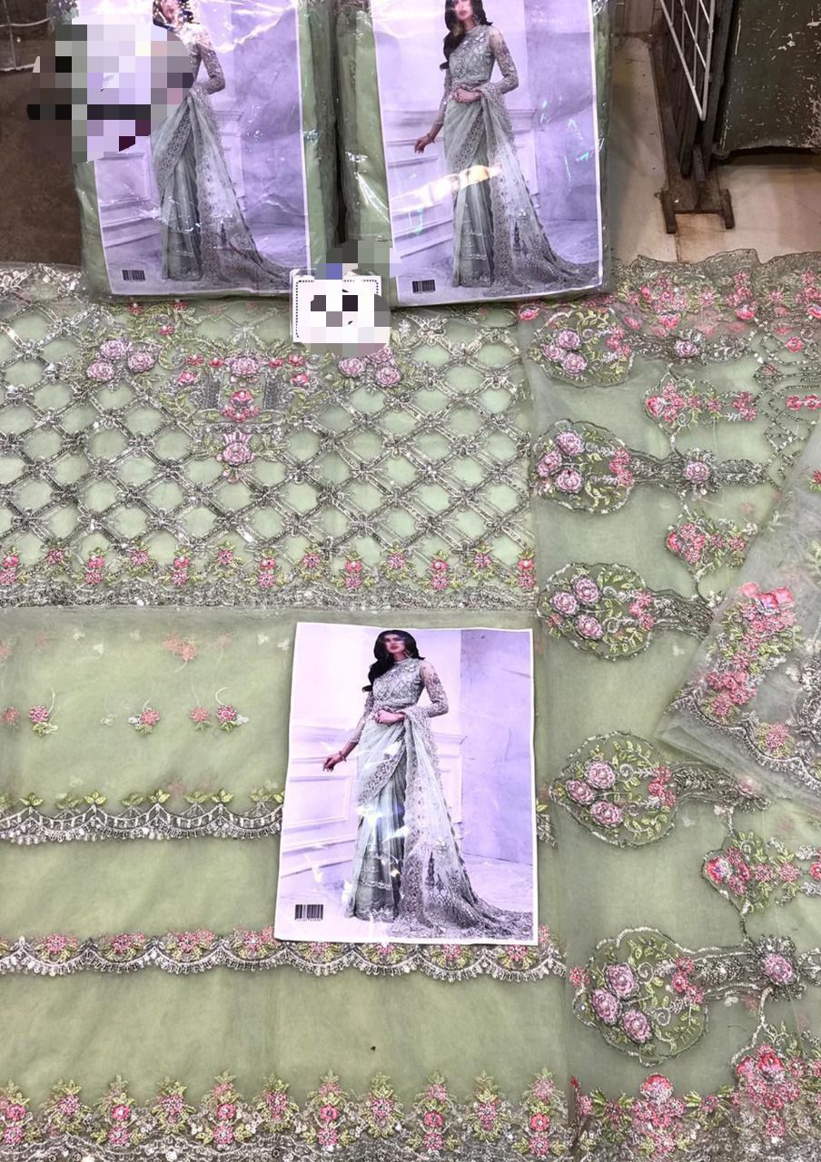 Luxury Net Embroidered Saree with Satin Silk Trouser – Design #MD-682