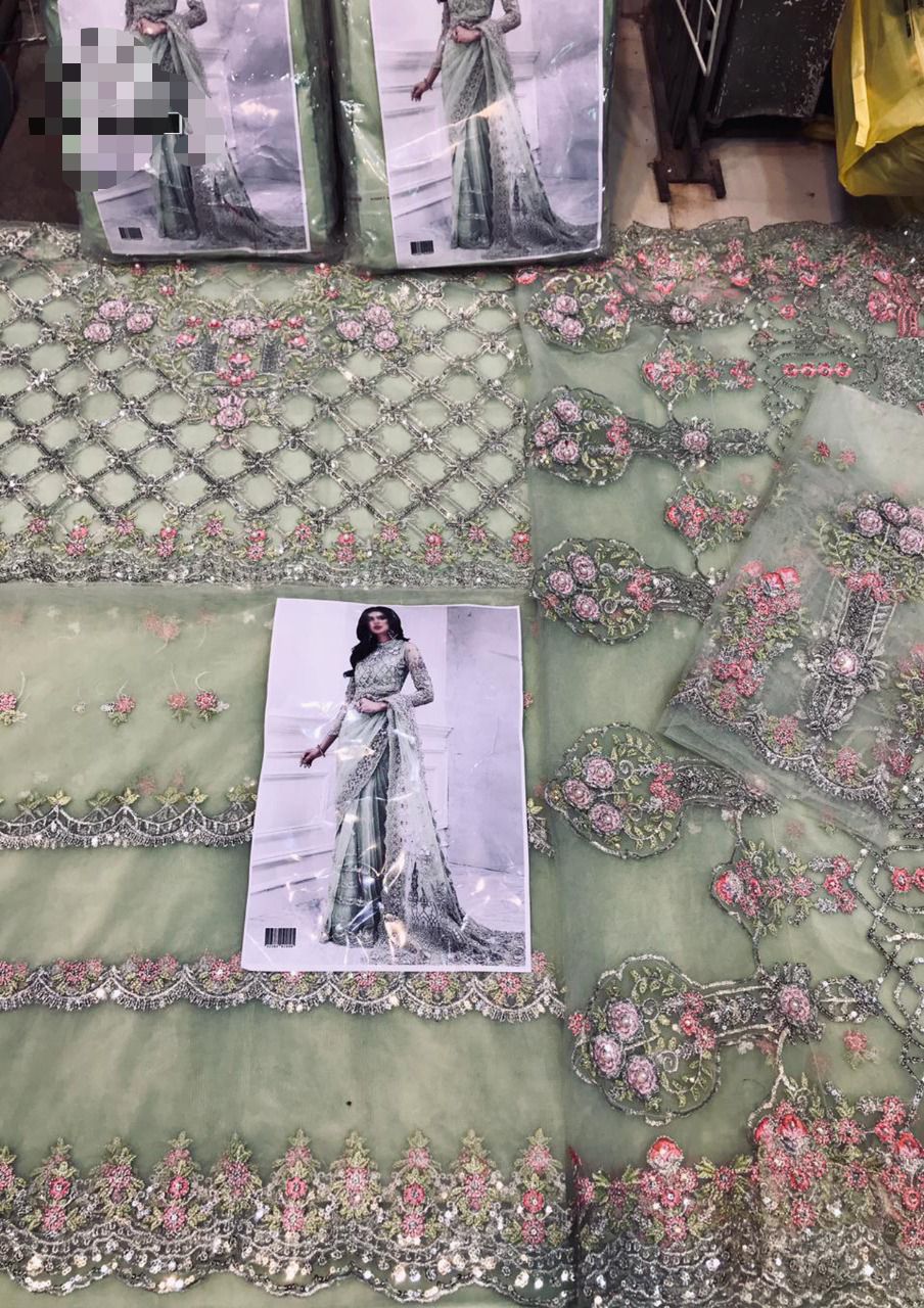 Luxury net embroidered saree Pakistan, sequin embroidered saree with satin silk trouser, Pakistani saree for weddings 2025, heavy embroidered net saree with pallu, party wear embroidered saree