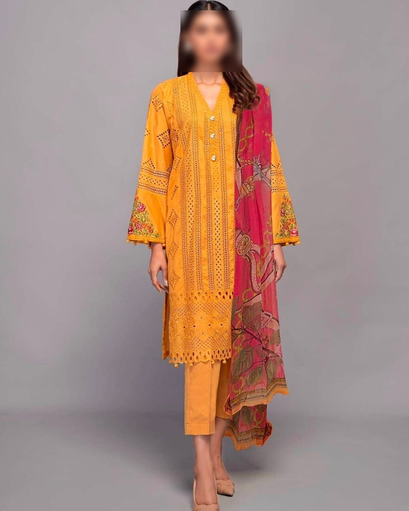 Soft cotton chicken kari suit front with embroidered lace and border patch