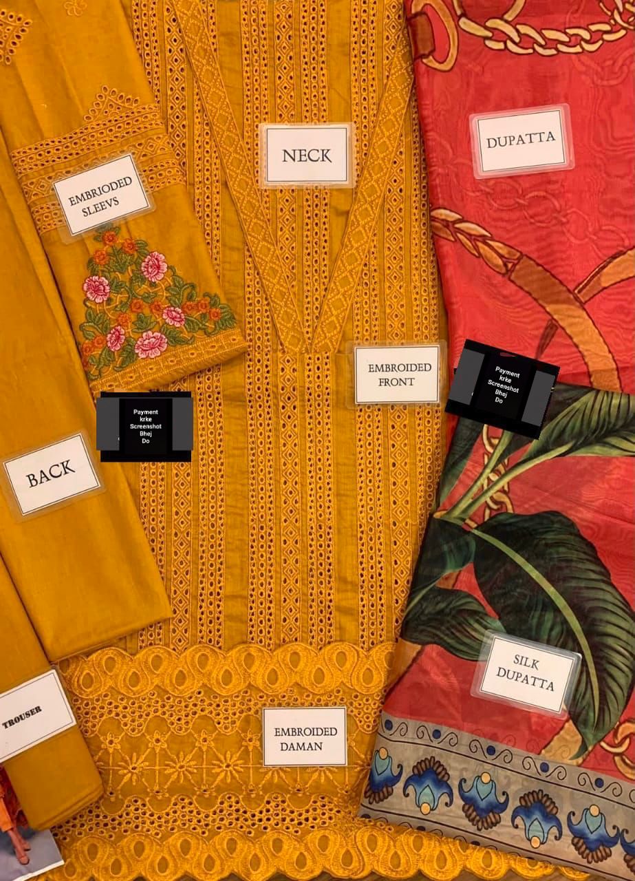 Soft cotton chicken kari suit front with embroidered lace and border patch