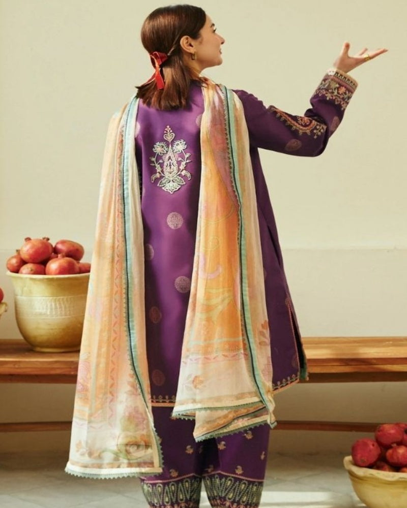 Elegant Lawn Embroidered Suit with Cotton Net Dupatta – Unstitched