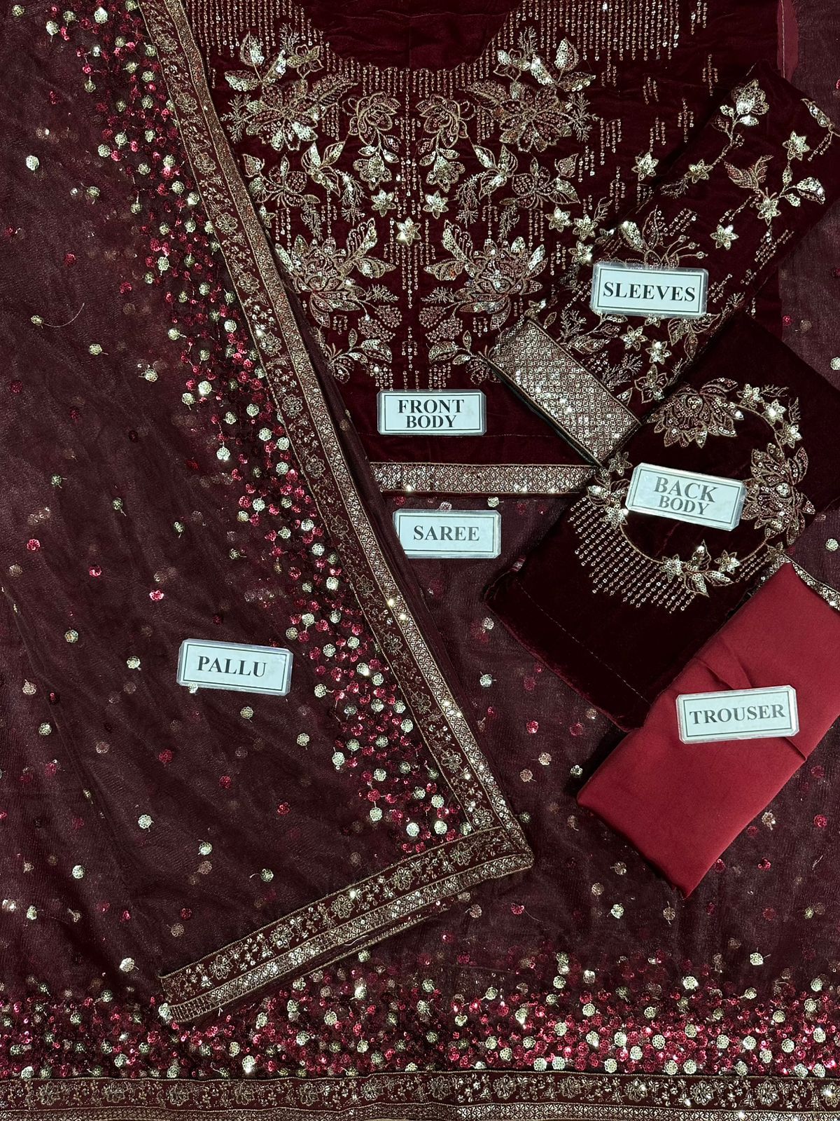 Unstitched Saree Fabric Set with Velvet, Net, and Satin Silk – Buyfromdanish.com