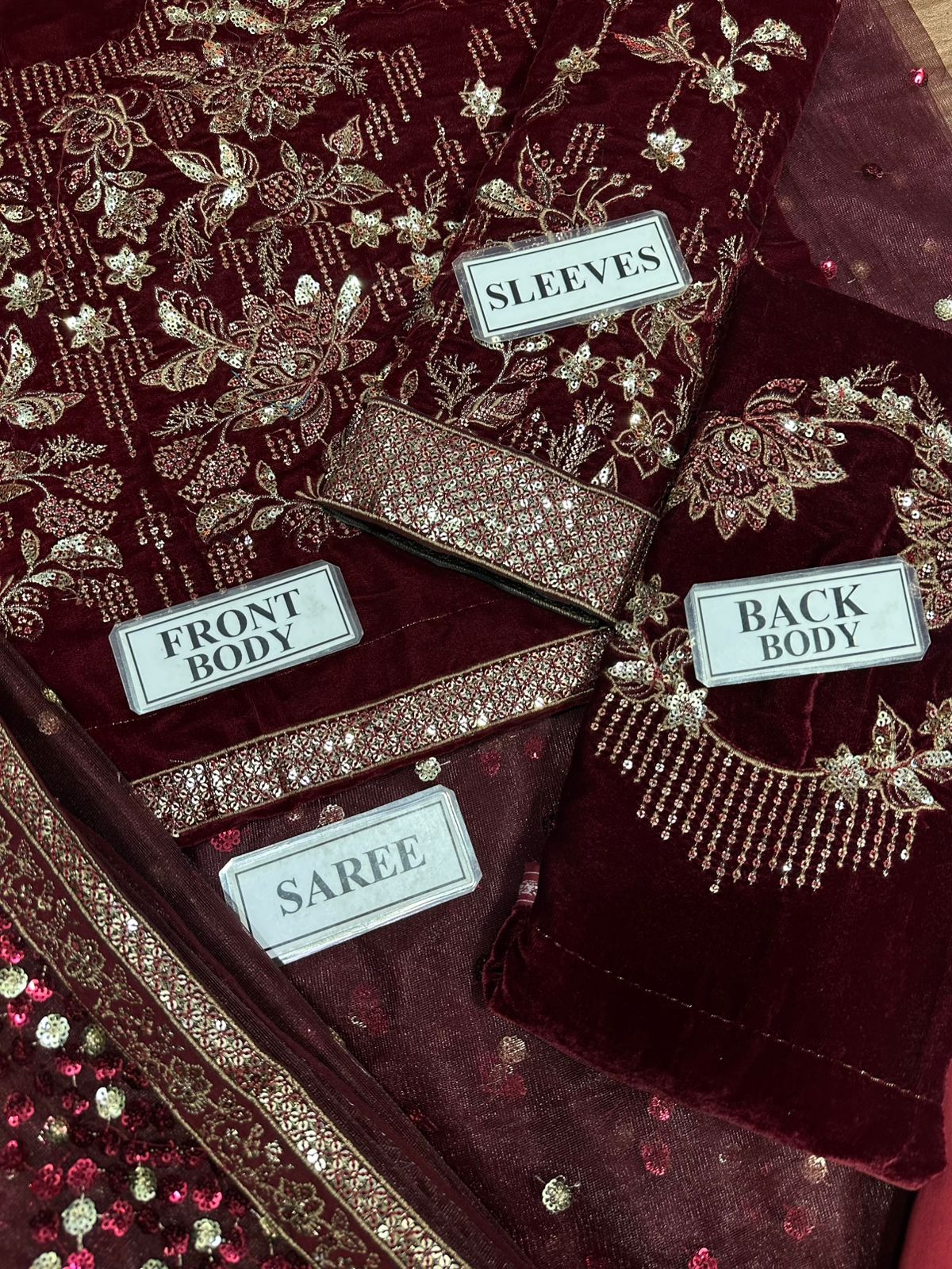 Luxury Velvet & Net Saree with Satin Silk Trouser – Unstitched