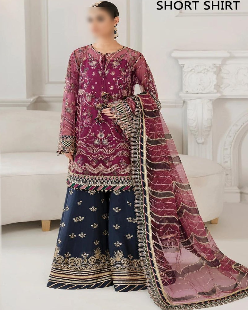Luxury Net Embroidered Front with Sequence Work and Hanging Tussles – Buyfromdanish.com