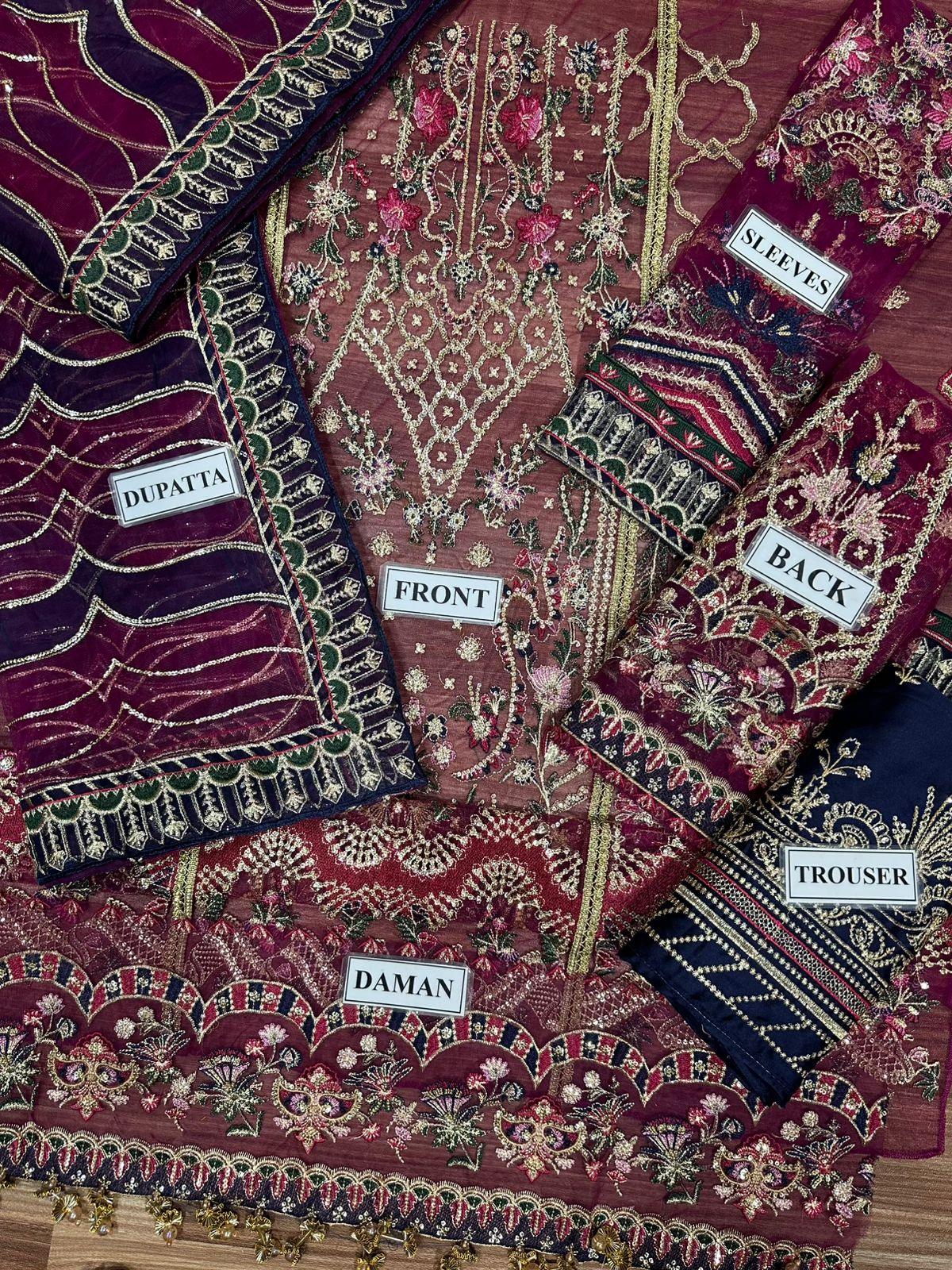 Luxury Net Embroidered Front with Sequence Work and Hanging Tussles – Buyfromdanish.com