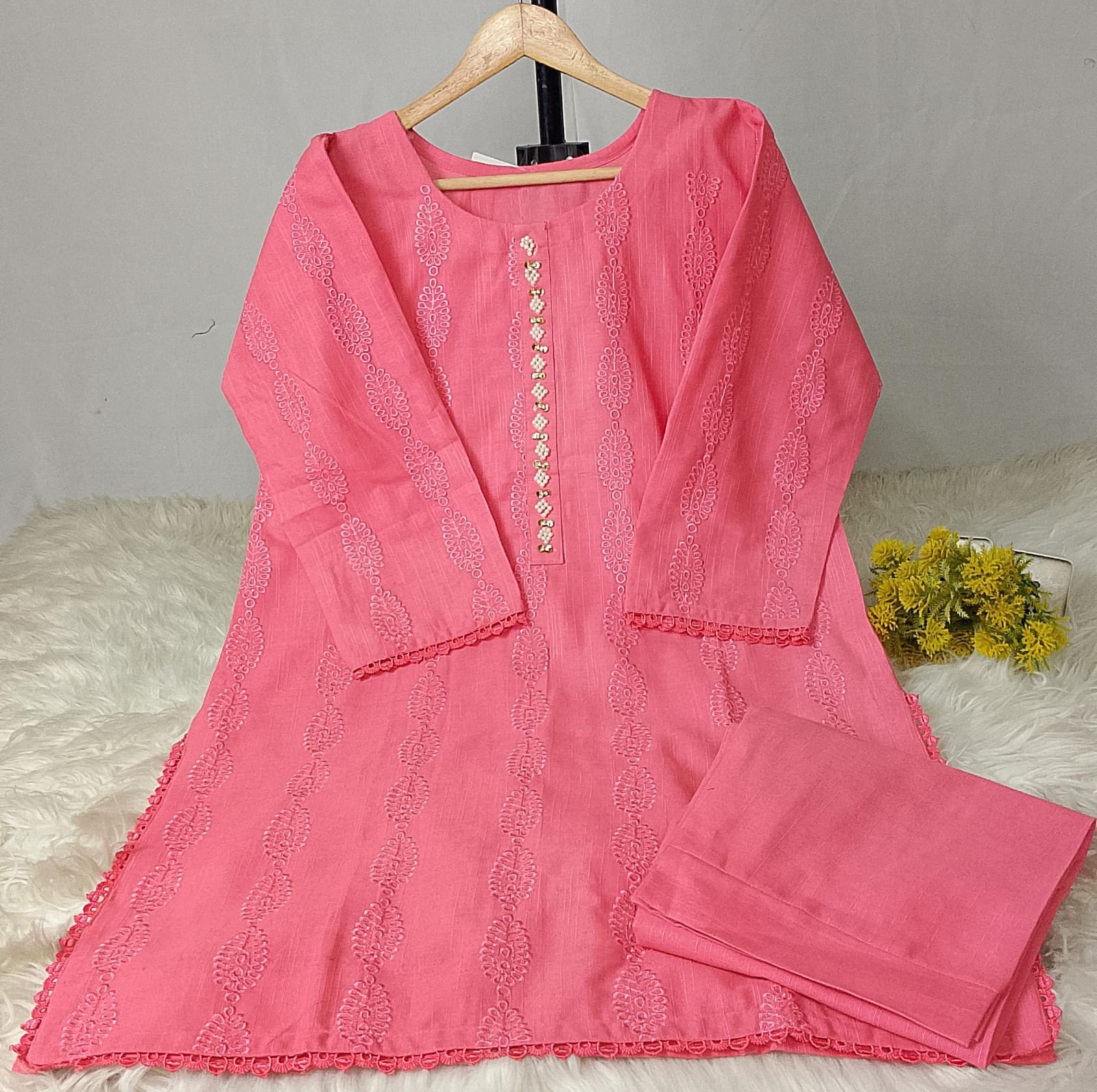 Khaddar Embroidered 2-Piece Suit with Boring and Neck Work, Inner Attached Design in 4 Colors – Winter Collection by buyfromdanish.com