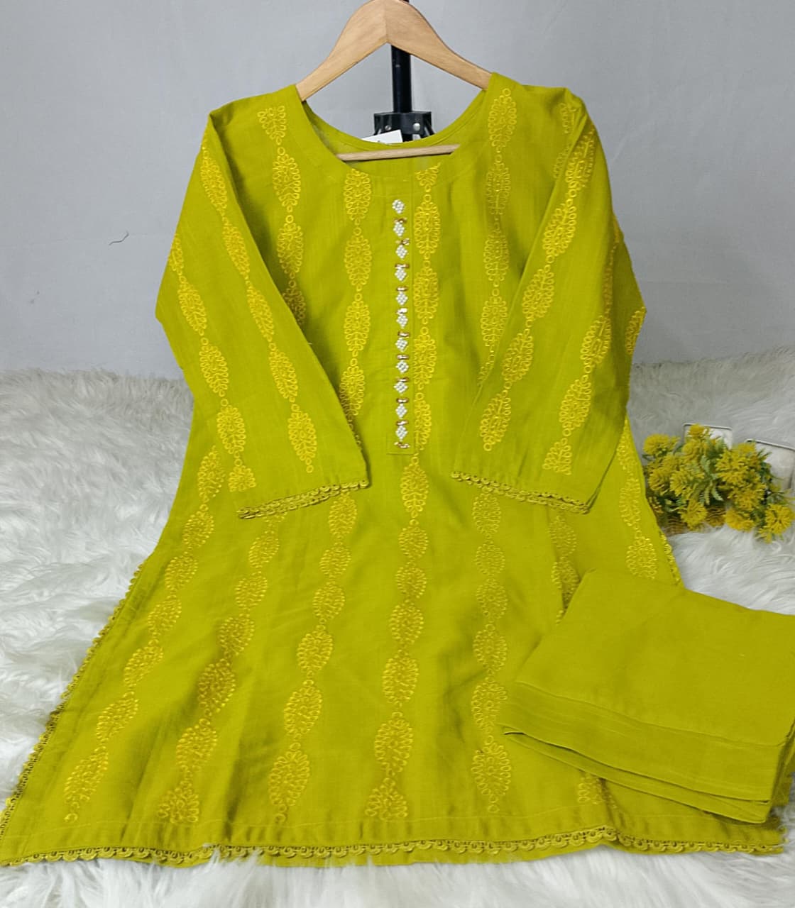 Khaddar Embroidered 2-Piece Suit with Boring and Neck Work, Inner Attached Design in 4 Colors – Winter Collection by buyfromdanish.com