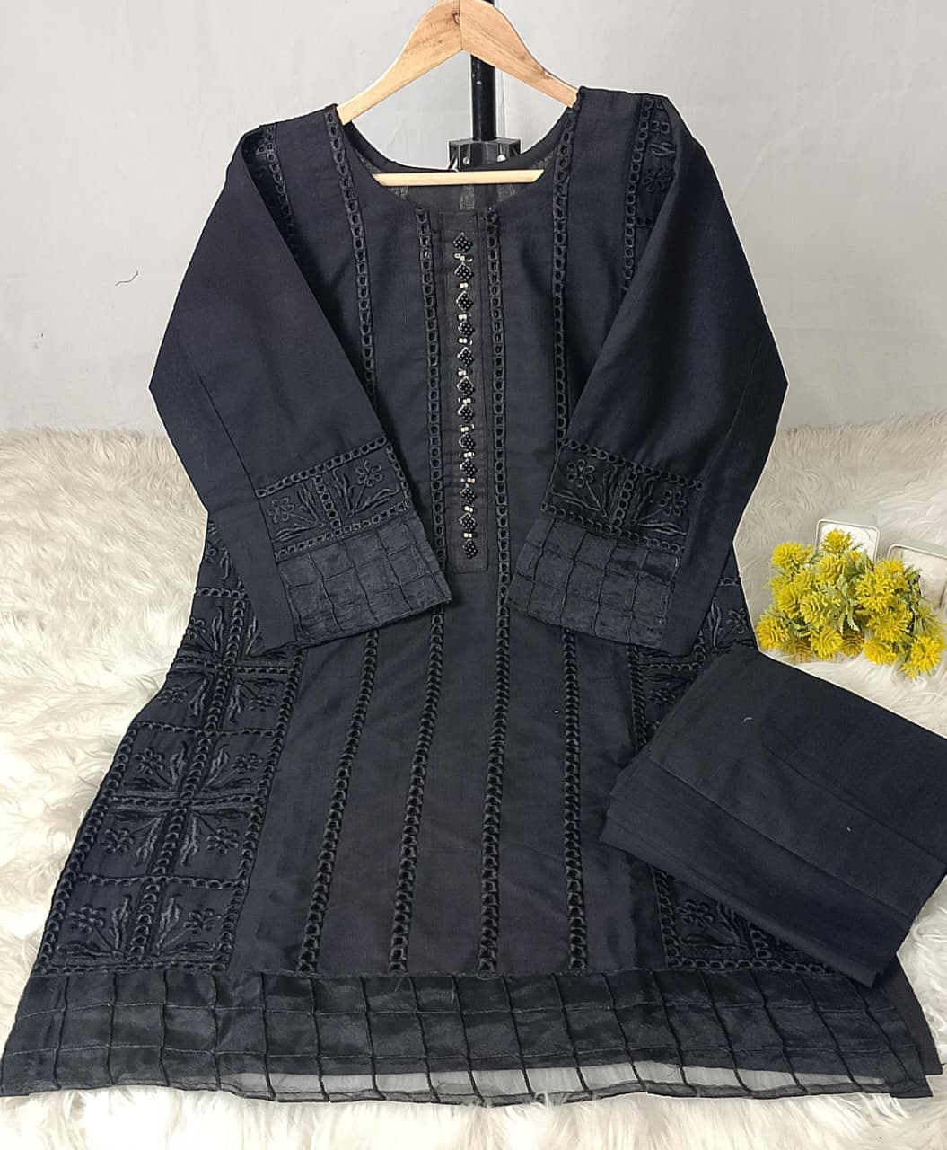 Khaddar Embroidered 2-Piece Suit with Boring and Neck Work, Inner Attached Design in 4 Colors – Winter Collection by buyfromdanish.com