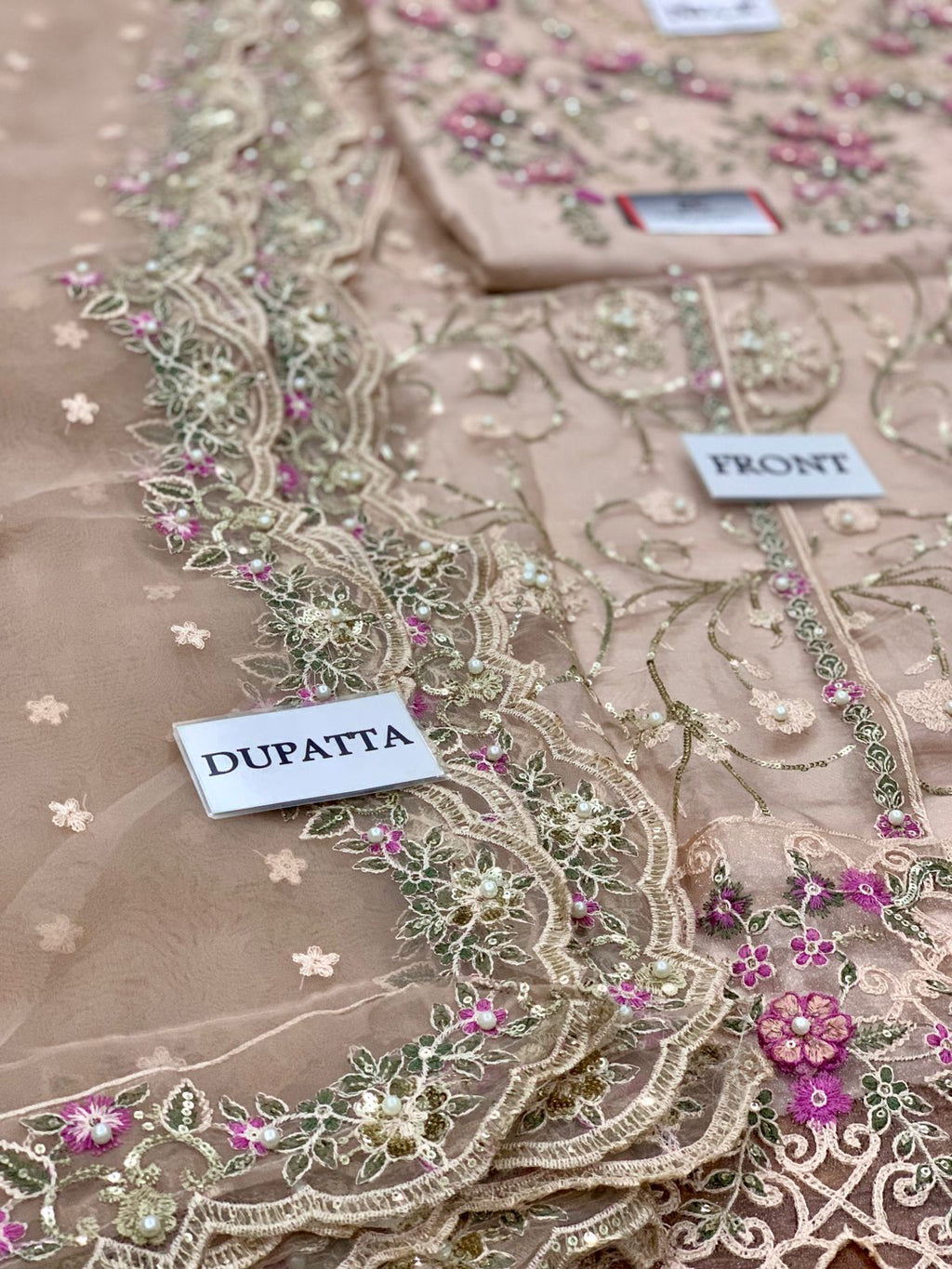 Elegant Organza Embroidered Maxi Dress – 3 Piece Luxury Ensemble