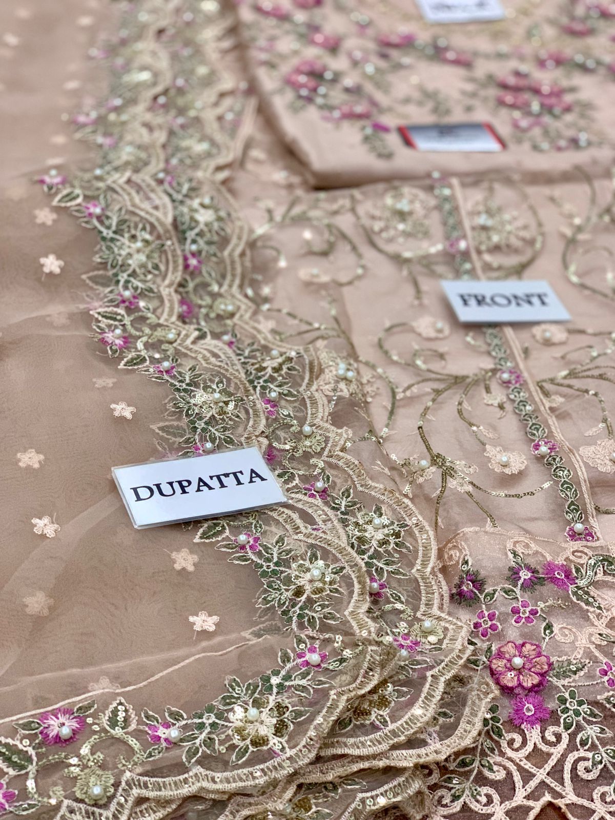 Elegant Organza Embroidered Maxi Dress – 3 Piece Luxury Ensemble