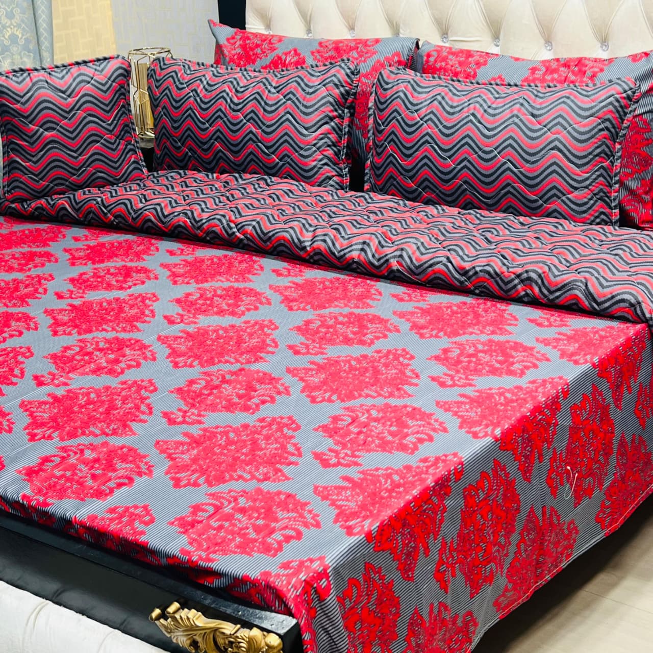 7 Pc Printed Comforter Set – King Size Cotton Mix Bedding