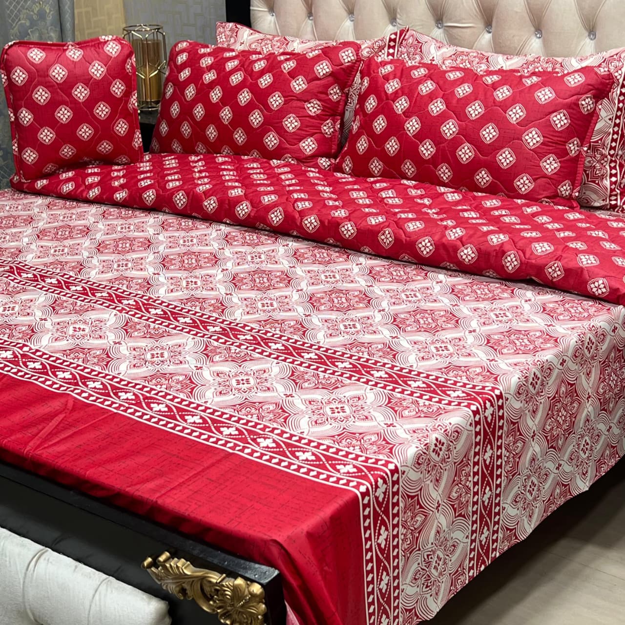 7 Pc Printed Comforter Set – King Size Cotton Mix Bedding