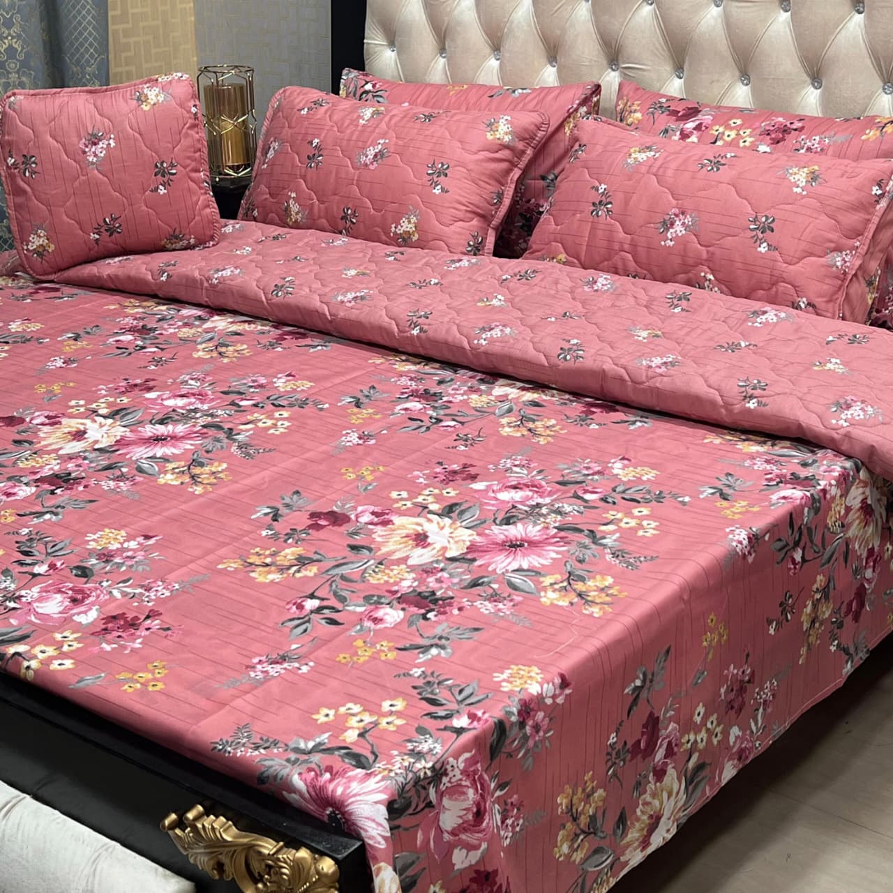 7 Pc Printed Comforter Set – King Size Cotton Mix Bedding