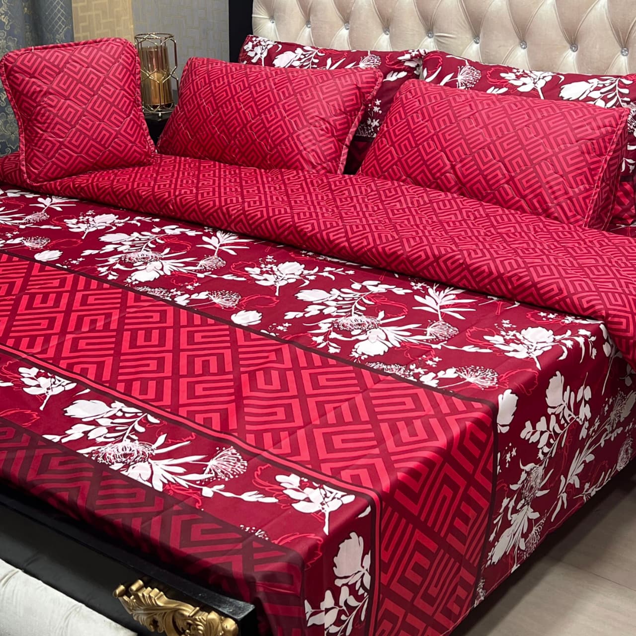 7 Pc Printed Comforter Set – King Size Cotton Mix Bedding