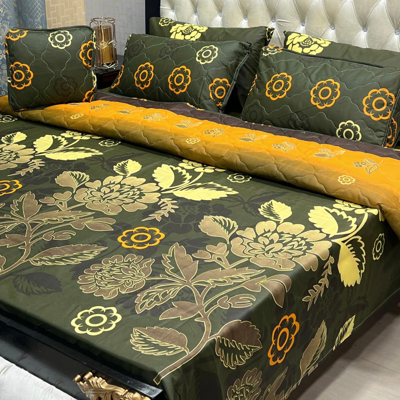 7 Pc Printed Comforter Set – King Size Cotton Mix Bedding