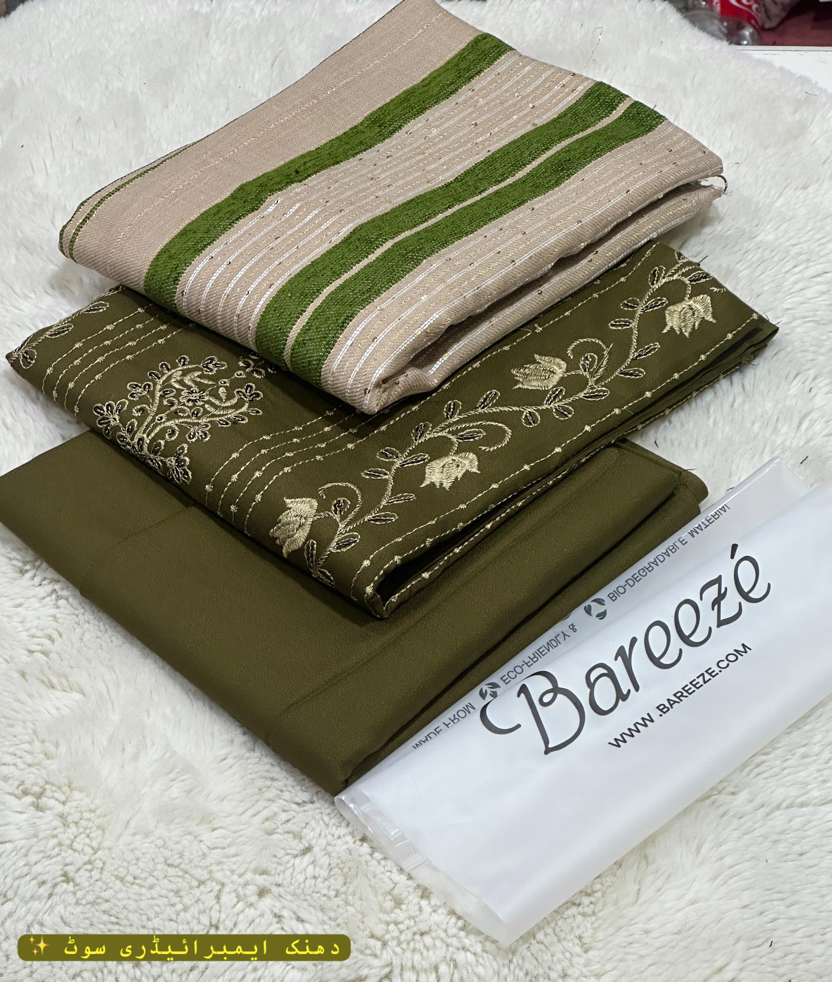 Luxury 3-Piece Dhanak Embroidered Winter Suit with Pashmina Velvet Shawl