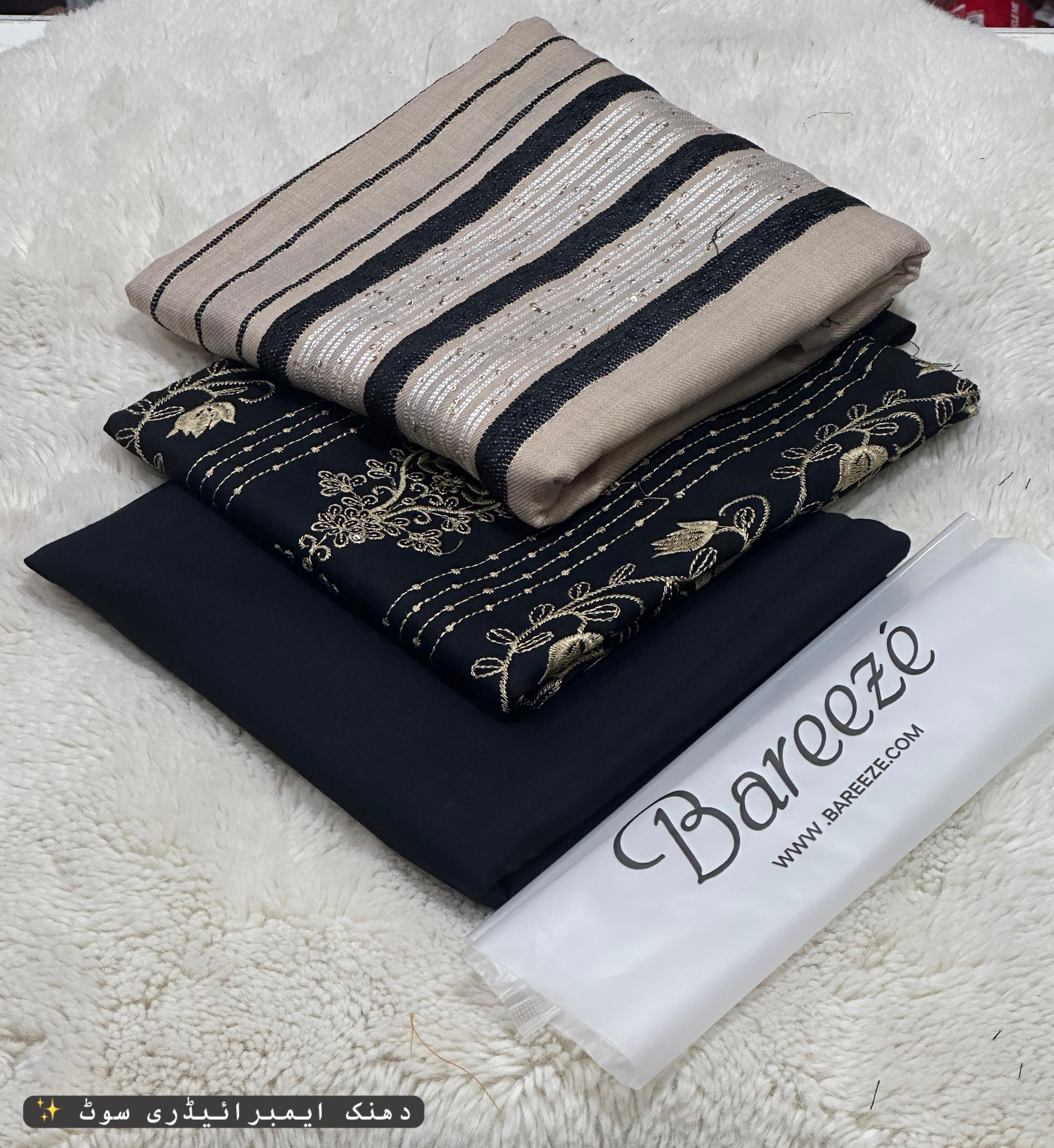 Luxury 3-Piece Dhanak Embroidered Winter Suit with Pashmina Velvet Shawl