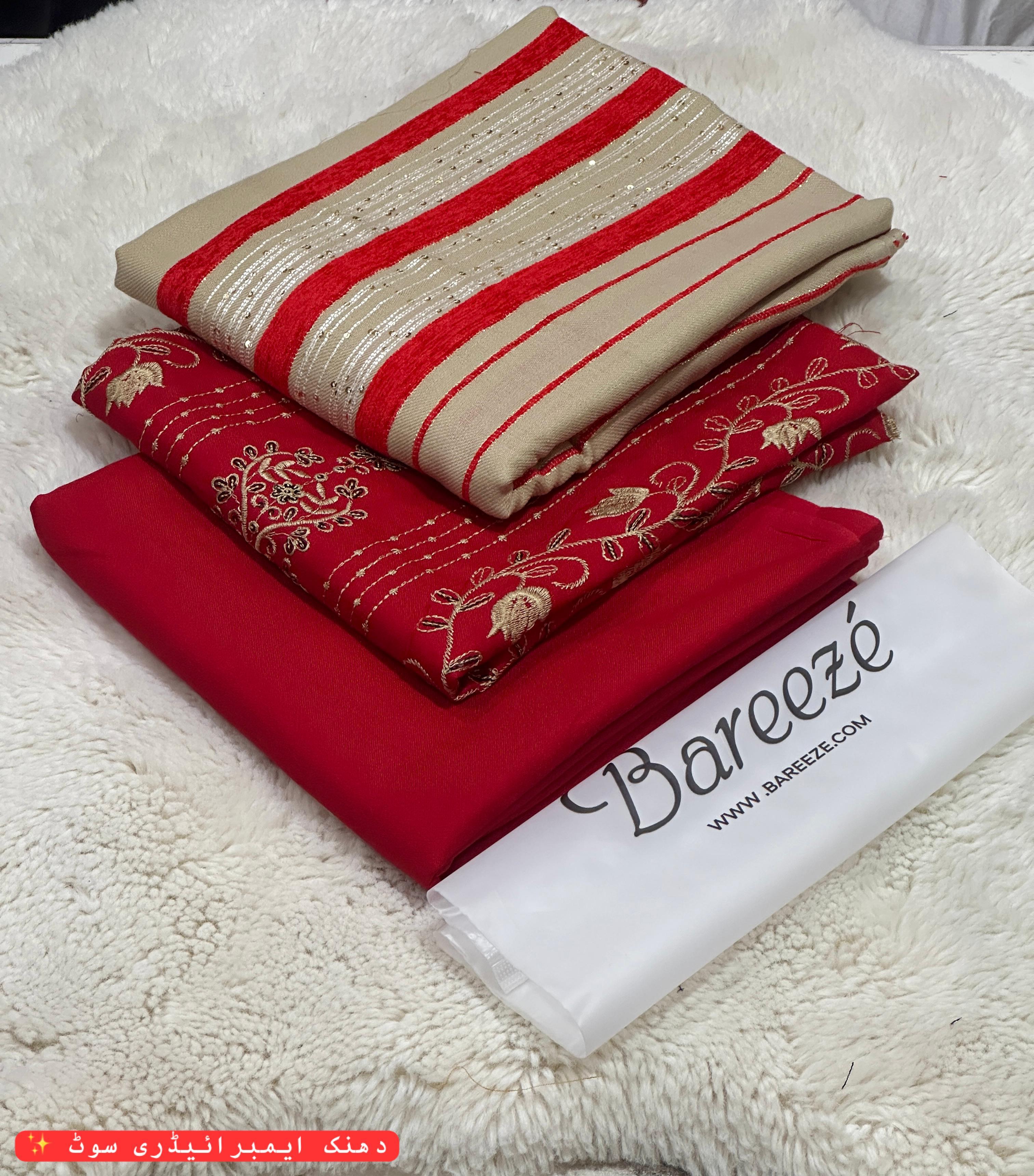 Luxury 3-Piece Dhanak Embroidered Winter Suit with Pashmina Velvet Shawl