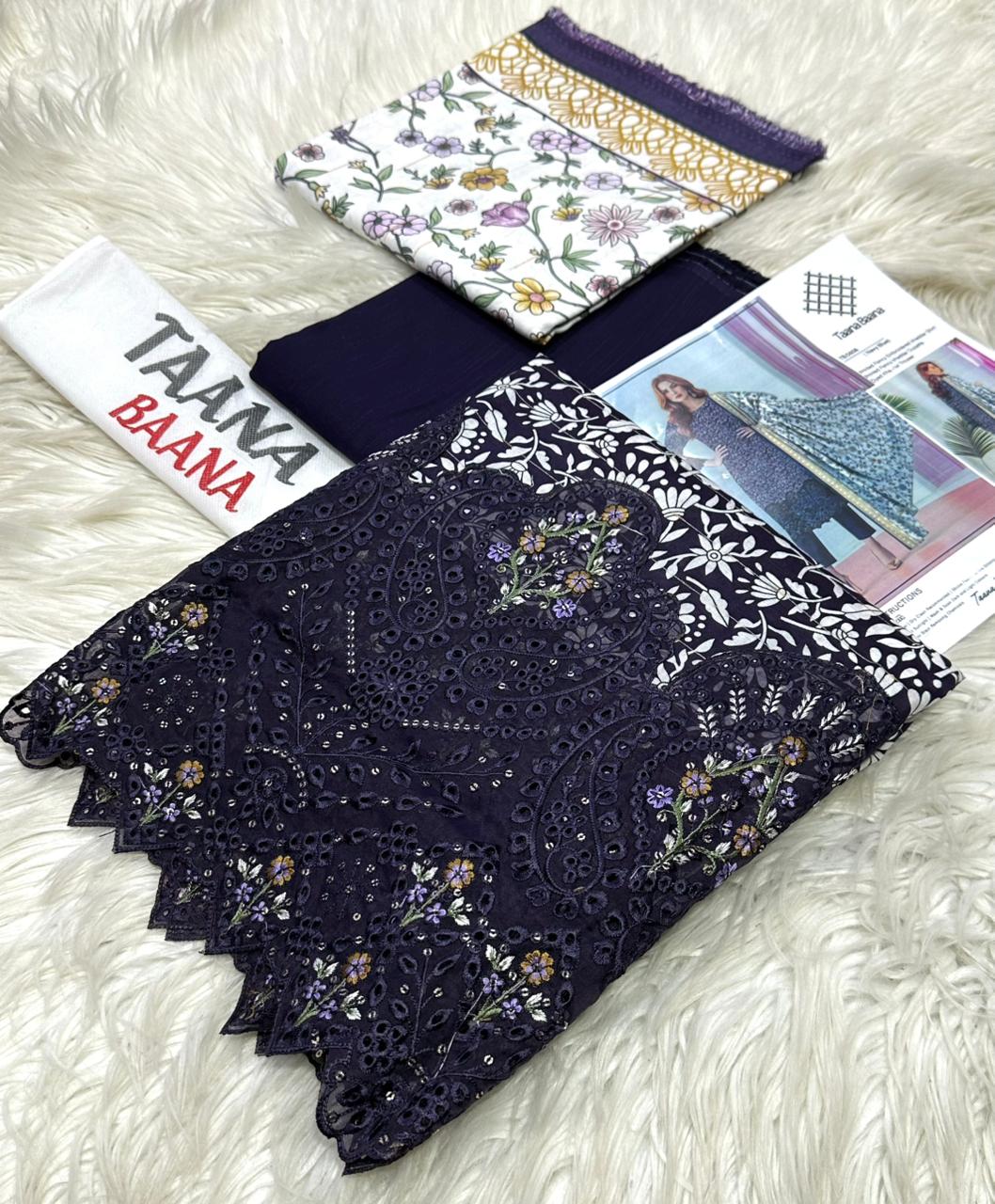 Premium 3-piece pure khadar embroidered suit with printed dupatta and dyed trouser – elegant winter outfit for women in Pakistan