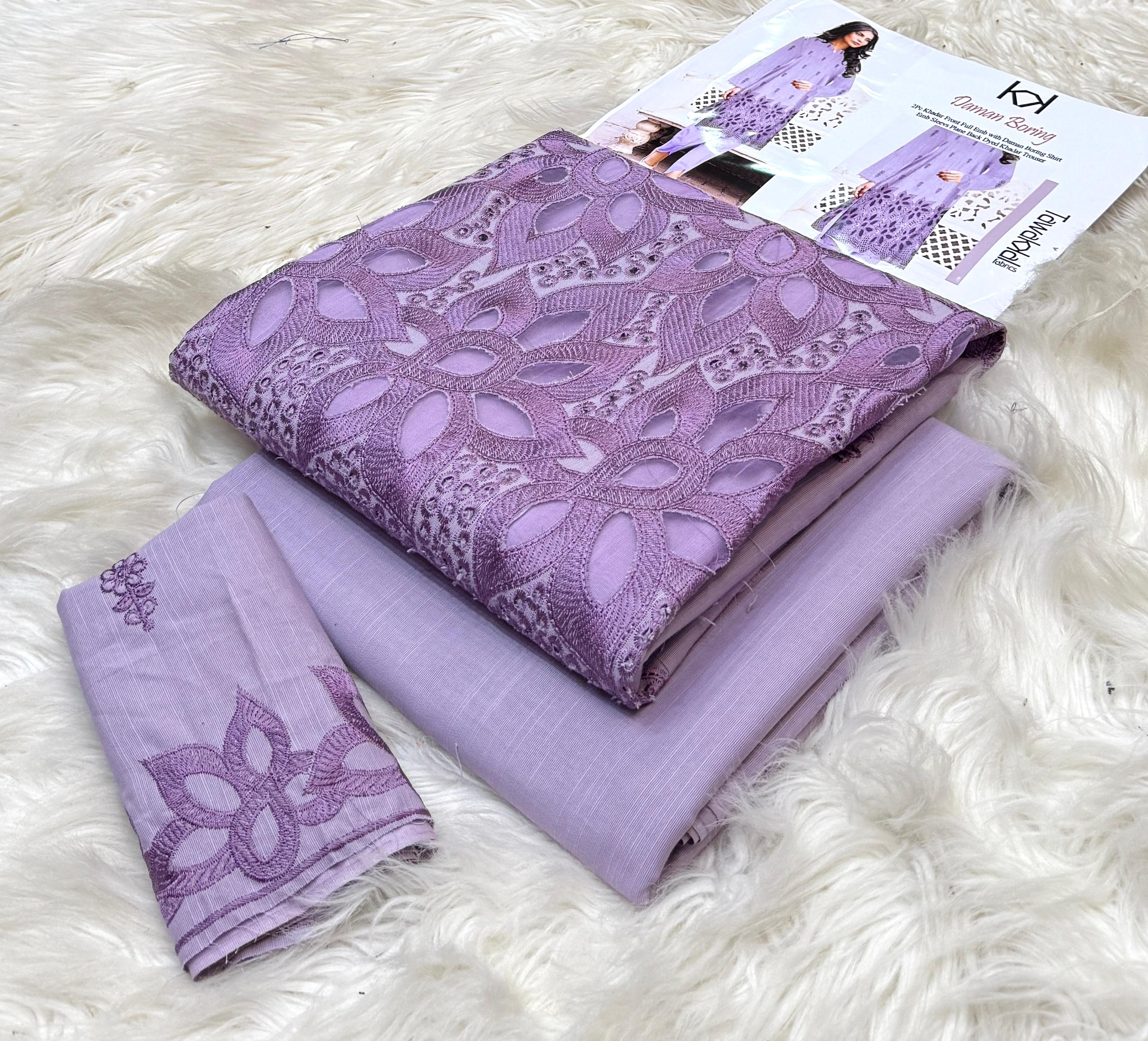 Elegant 2-piece khadar dress with fancy laser cutwork and embroidery – winter fashion outfit for women in Pakistan