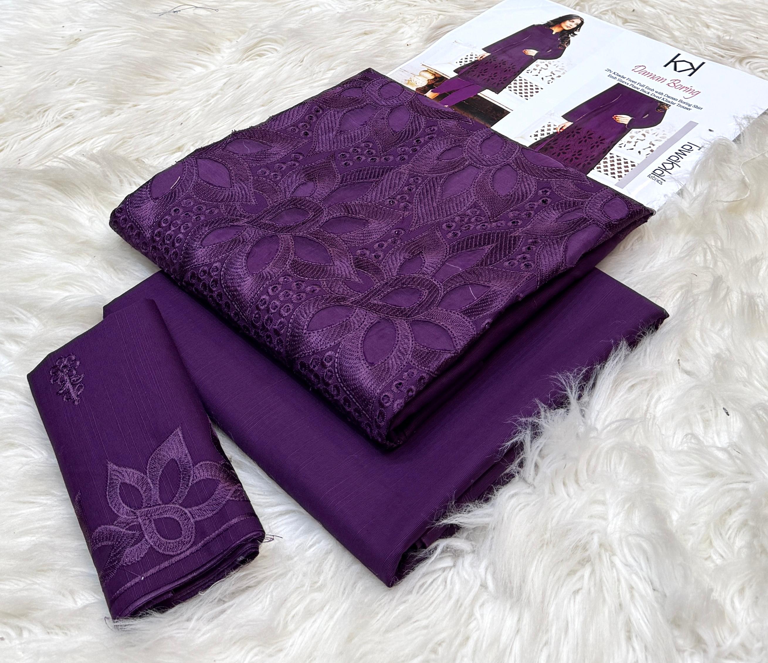 Elegant 2-piece khadar dress with fancy laser cutwork and embroidery – winter fashion outfit for women in Pakistan