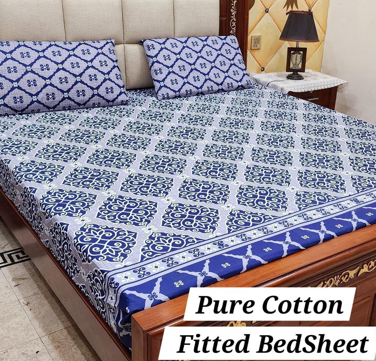 Premium Pure Cotton 3-Piece Fitted Bedsheet Set – King Size