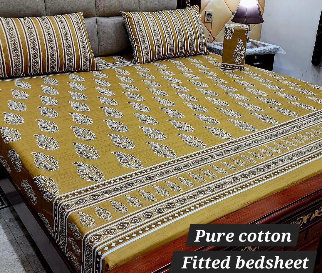 Premium Pure Cotton 3-Piece Fitted Bedsheet Set – King Size