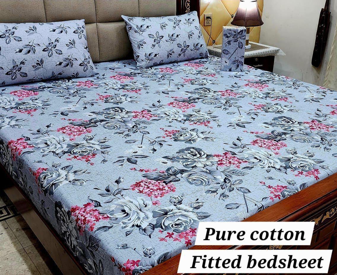 Premium Pure Cotton 3-Piece Fitted Bedsheet Set – King Size