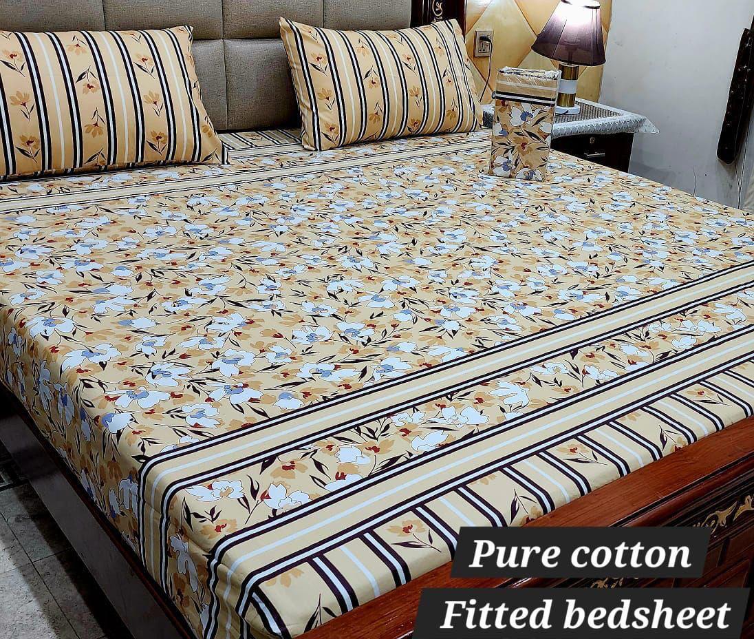 Premium Pure Cotton 3-Piece Fitted Bedsheet Set – King Size
