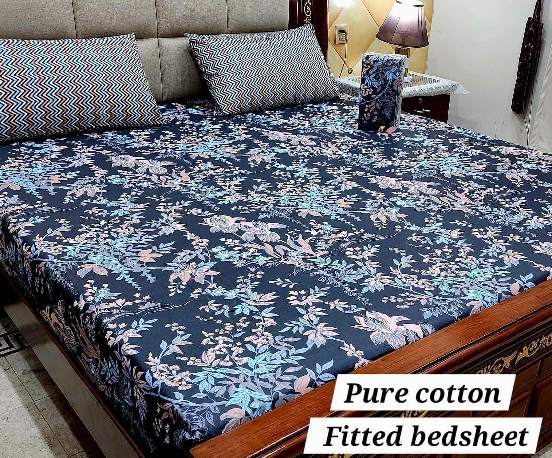 Premium Pure Cotton 3-Piece Fitted Bedsheet Set – King Size