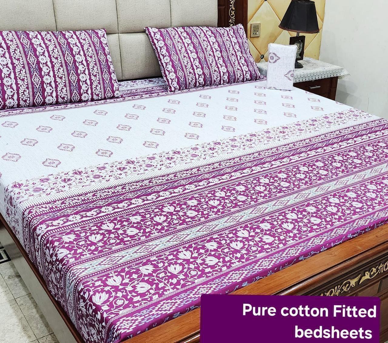 Premium Pure Cotton 3-Piece Fitted Bedsheet Set – King Size