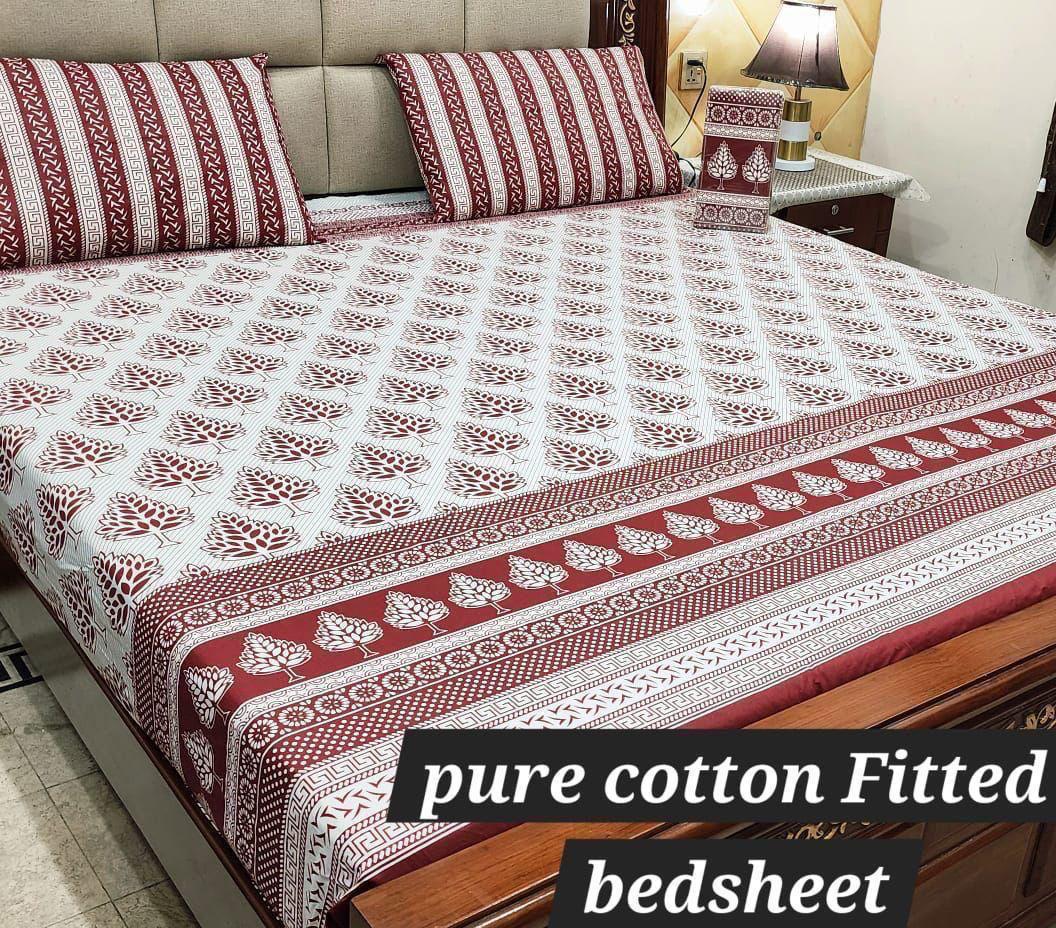 Premium Pure Cotton 3-Piece Fitted Bedsheet Set – King Size